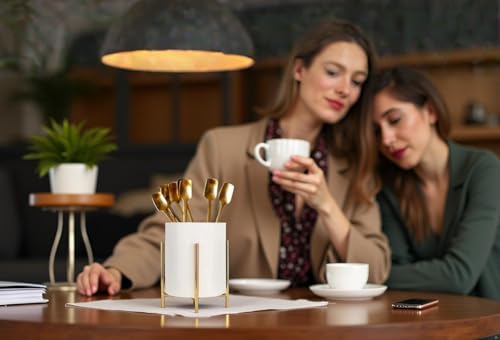 2pcs Sturdy Cutlery Holder White Ceramic With Metal Bracket Robust Silverware Caddy For Countertop - Spoon Holder Silverware Caddy