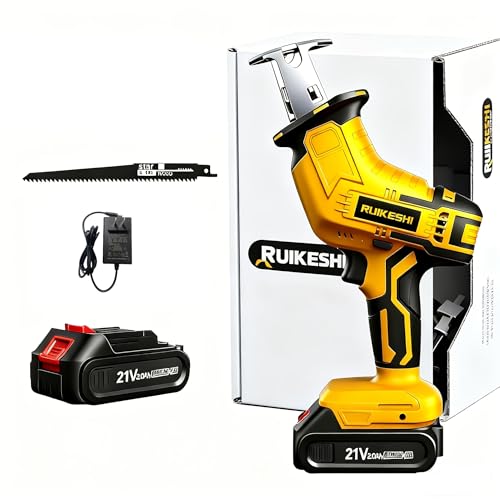 Strong Cordless Reciprocating Saw, 21V, 2 Batteries, 5 Blades, Charger, Carrying Case (Reciprocating saw+1 battery)