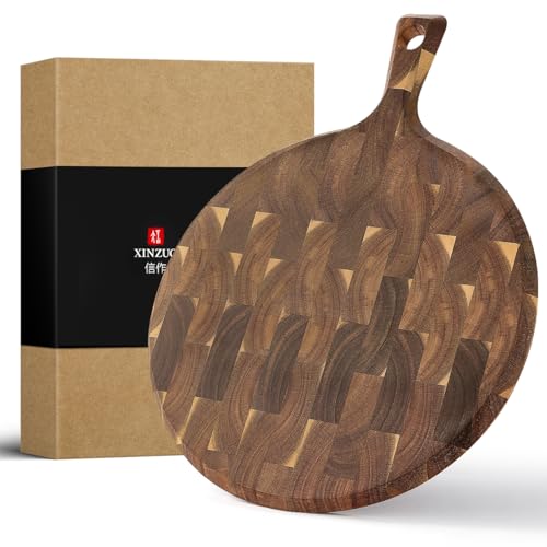 Tabla de cortar redonda de madera Acacia con mango miniatura 1