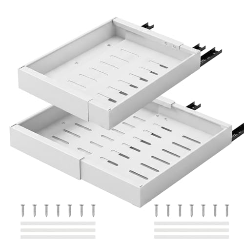 DARDVORLAG 2 Stück Teleskopschublade Ausziehbare Schubladen Küche Verstellbare Breite 3252 cm & Tiefe 42 cm Vielseitiger Küchenschrank Organizer mit 3 Selbstklebenden Gleitschienen Weiß