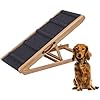 PAWBLISS Adjustable Dog Ramp for All Dogs | 6-Level (12.2″-25.5″) Solid Wood Ramp | Non-Slip Carpet for Large & Small Dogs | Supports 200lbs | Portable Dog Ramp for Bed & Couch with Leather Handle