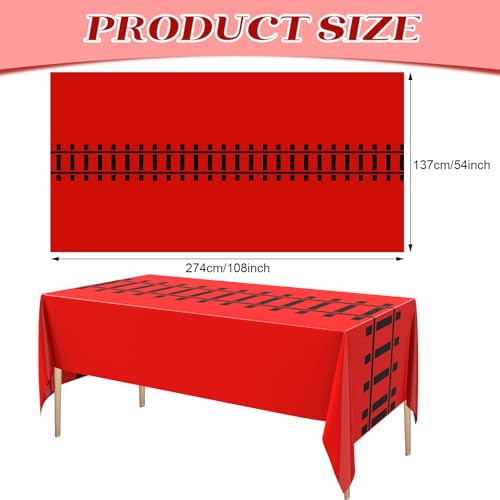 Image of Teenyyou 3 Pcs Train Party Decorations Railroad Track Tablecloths Express Train Birthday Party Supplies 54 x 108 Inch Plastic Table Covers for Railroad Track Western (Red)
