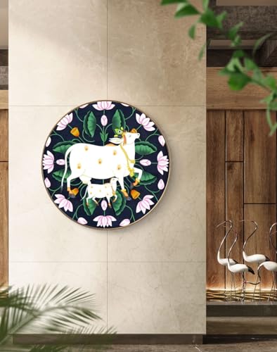 Image of SAF Large Round Pichwai Cow Wall Painting with golden frame Vinyl Sparkle laminated||Home decor Painting,Living Room, Bedroom,Office Room Decor - Painting for Wall Decoration GRL-07A
