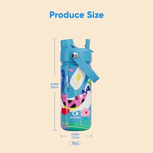 Image of Kids Insualated Water Bottle with Straw,18oz Stainless Steel Water Bottle with Dual Spouts, Leak-Proof,BPA-Free,Double Wall Vacuum Keeps Cold for 24 Hours for Sports,Travel,School (Flower Cat)
