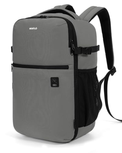 ECOHUB für Ryanair Handgepäck Rucksack 40x20x25, 20L Reiserucksack Handgepäck Flugzeug Unter Sitzplatz, Recycelten Travel Backpack mit 14 Zoll Computerfach, Rucksack für Herren Damen(Grau)