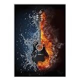 Placa Quadro Decorativo A4 Violão Agua E Fogo Decoração Poster