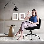 Armless Wide Seat Office Chair, Criss Cross Legged Desk Chair with Wheels, Height Adjustable Computer Task Chair,Wide Seat Swivel Vanity Chair for Home,Office,Bedroom, Make Up, Small Space,Black - Image 2