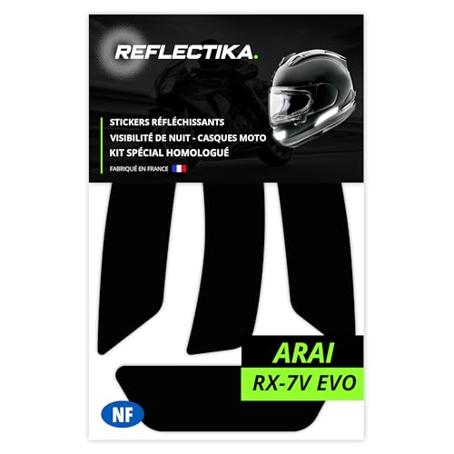 Kit Spécial Autocollants Stickers Réfléchissants pour Casque Moto Arai RX-7V Evo - Adhésif Noir de Signalisation Homologués Normes Française -...