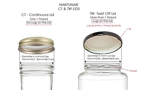 Nakpunar 24 pcs 100TW Gold Canning Lids - BPA Free Plastisol lined, 6 Lugs, Made in USA