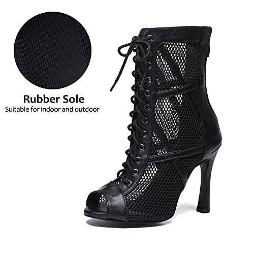 DKZSYIM Open Toe Dance Boots Women Latin Salsa Ballroom Lace-up Dance Shoes,Model K99X3