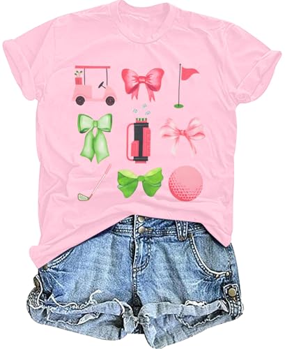 SFHFY Womens Golf Shirt: Preppy Golf Tshirt Golf Season Bow T-Shirt Outdoor Sports Lover Vacation Tee Tops