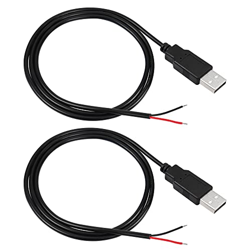 RIIEYOCA 2Pcs USB 2.0 macho Plug 2pin alambre desnudo,USB Power Data Cable DIY Pigtail Cable para Equipo USB Instalado o DIY Reemplazar Reparación(1M)