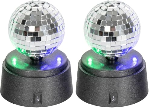 Image of Global Gizmos 45839 Mini Disco Ball/Light-Up Mirror Ball/Efficient LED Lights / 3-Inch Diameter/Perfect for Tabletops, Kids Parties & More, Silver (Pack of 2)