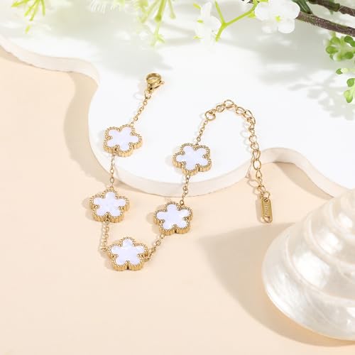 سوار من الستانلس ستيل المطلي بالذهب عيار 18 قيراط للنساء تي اي في اس ، الحظ بنقشة ورقة البرسم رباعية الأوراق متصلة هدية مجوهرات