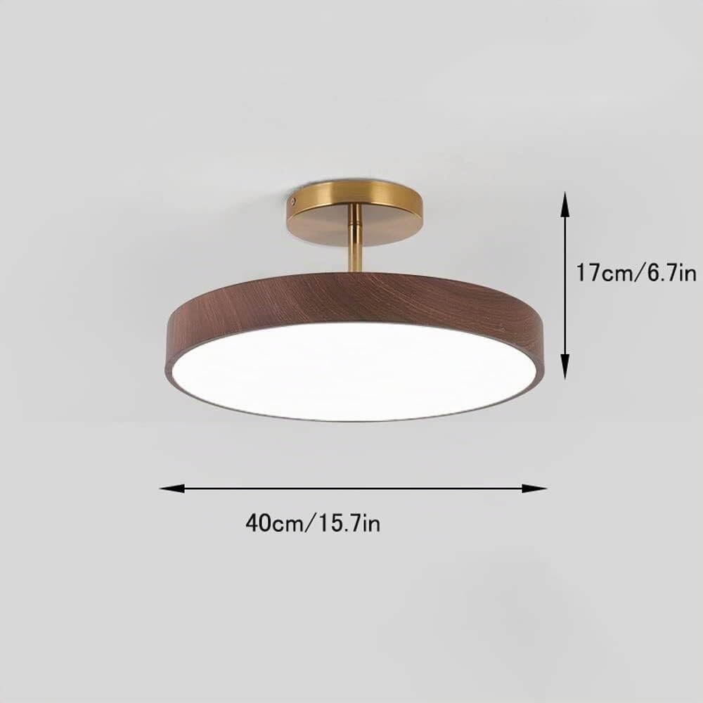 Plafon de Techo Moderno Lámpara de Techo Japonesa Moderna para Dormitorio LED de 24 W Redonda con Veta de Madera para Sala de Estar (Color Nogal)
