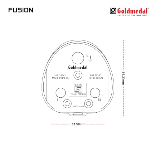 Image of Goldmedal Fusion 16A 3 Pin Plug Top | Ideal for Geysers, ACs, Fridges, Washing Machines | Heavy-Duty Polycarbonate Body | White