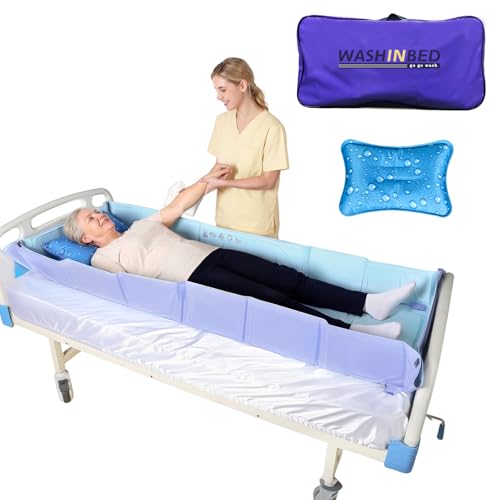 EHUCONWIB Wash in Bed Portable Folding Shower Mattress with Drainage System & Water Pillow Bedside Bathing Aid for Elderly & Bedridden Patients