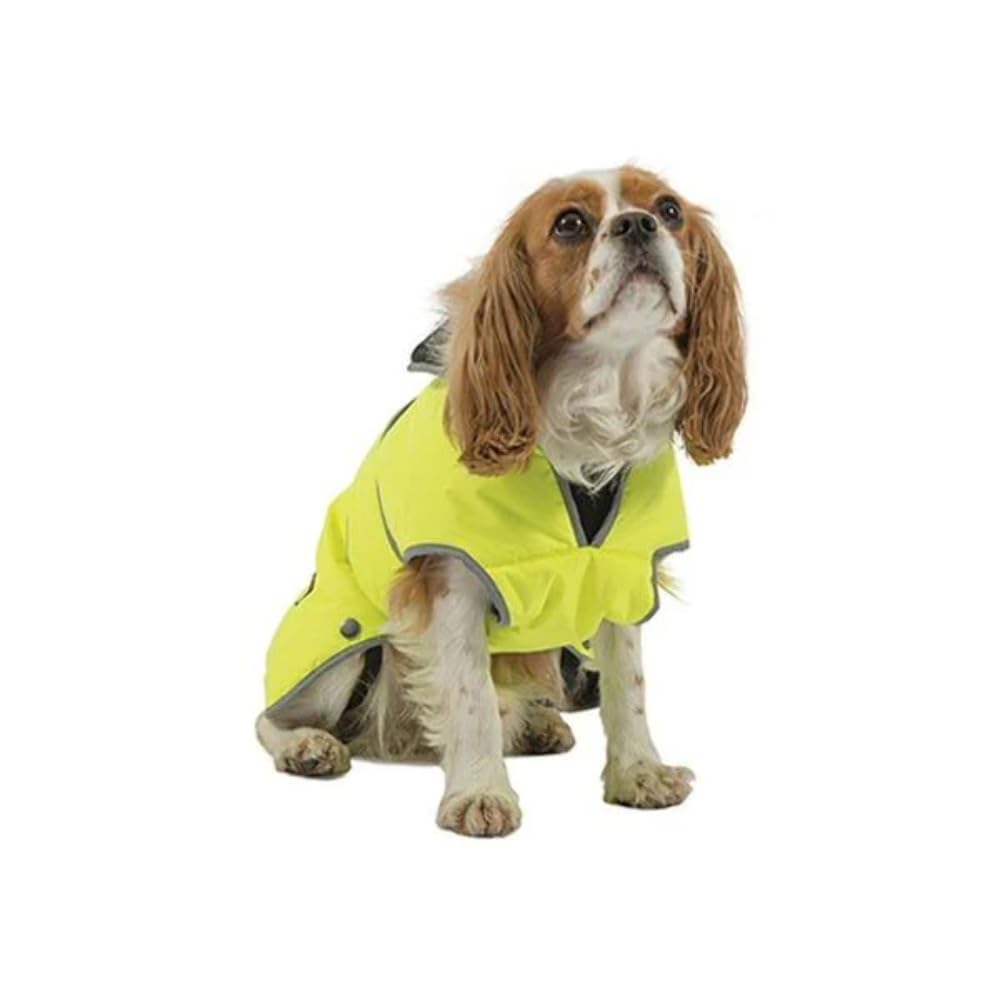 Ancol Muddy Paws All Weather Stormguard Dog Puppy Coat Hi Vis - Waterproof Pet Jacket with Fleece Lining and Chest Protector - Elasticated Neck and Leg Straps - 50 cm Length up to 79 cm Girth - Large Yellow L
