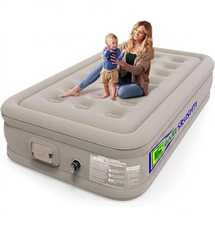Image of Inflatable Air Mattress with - Waterproof Single & Portable Blow Up Bed Built-in Pump - Quick Inflation PVC Airbed