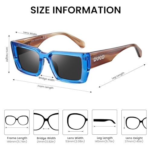 DUCO Rectangle Sunglasses for Men Women Retro Vintage Sun Glasses Acetate Frame 90s Sunglasses UV400 Protection DC23463