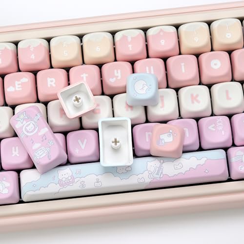 Image of KBDiy Cute Rock Cat Keycaps Set 133 Keys KOA Profile Dye-Sublimation Kawaii Color Keycaps for Cherry Gateron MX Switches Gaming Mechanical Keyboards