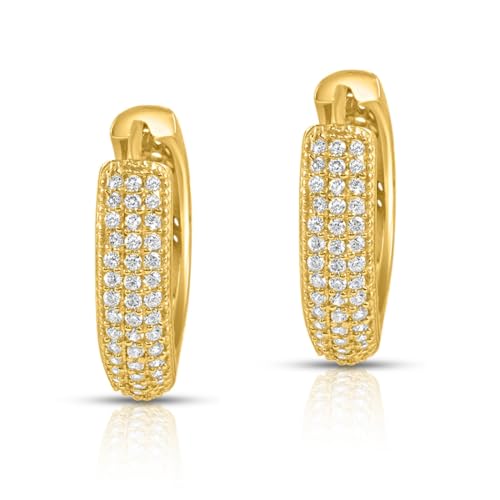 Image of ZAVYA 925 Sterling Silver Cubic Zirconia Circular Gold Plating Earrings | | Gift for Women and Girls | With Certificate of Authenticity and 925 Hallmark