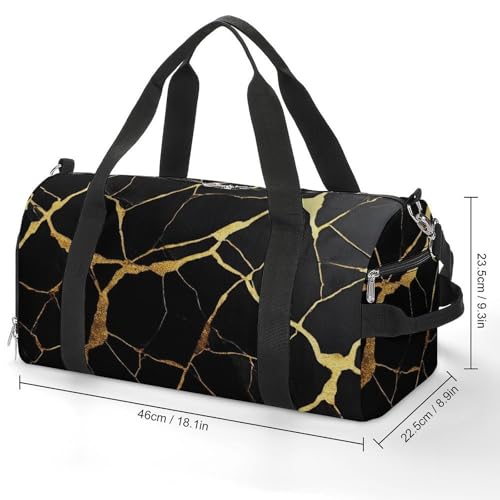 Large Overnight Luggage Bag Travel Weekender Duffle Bag Sport Beach Yoga Bags Black Marble Gold Texture2
