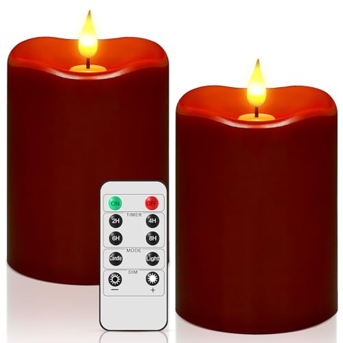Image of Retisee Flameless LED Candles Real Wax, 2 Pcs, Burgundy, 3 x 4 in
