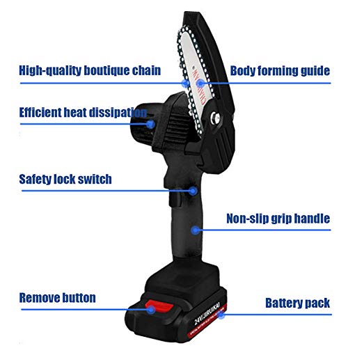 YMWD Mini Chainsaw 4-Inch Handheld Cordless Electric Portable Chain Saw with 3 Chain and Splash Board 0.7kg Lightweight Pruning Shears Chainsaw for Courtyard Tree Branch Wood Cutting,Blue