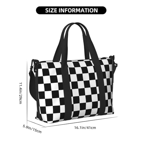 Chessboard Checkerboard Black White Print Travel Duffle Bags for Women, Personal Item Overnight Weekender Sport Carry On Gym Bag for Men Women2