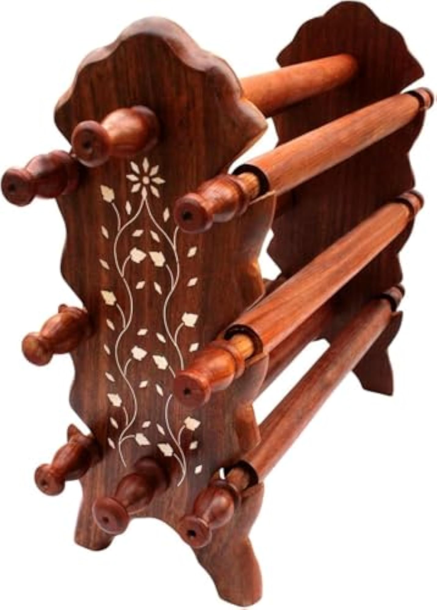 Wooden Bangle Stand Holder with Floral Inlay Design