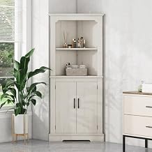 ZeHuoGe 69.3" Tall Corner Cabinet w/ 2 Doors & Open Shelves,4-Tier Floor Corner Cabinet w/Storage Shelves with Storage Shelves