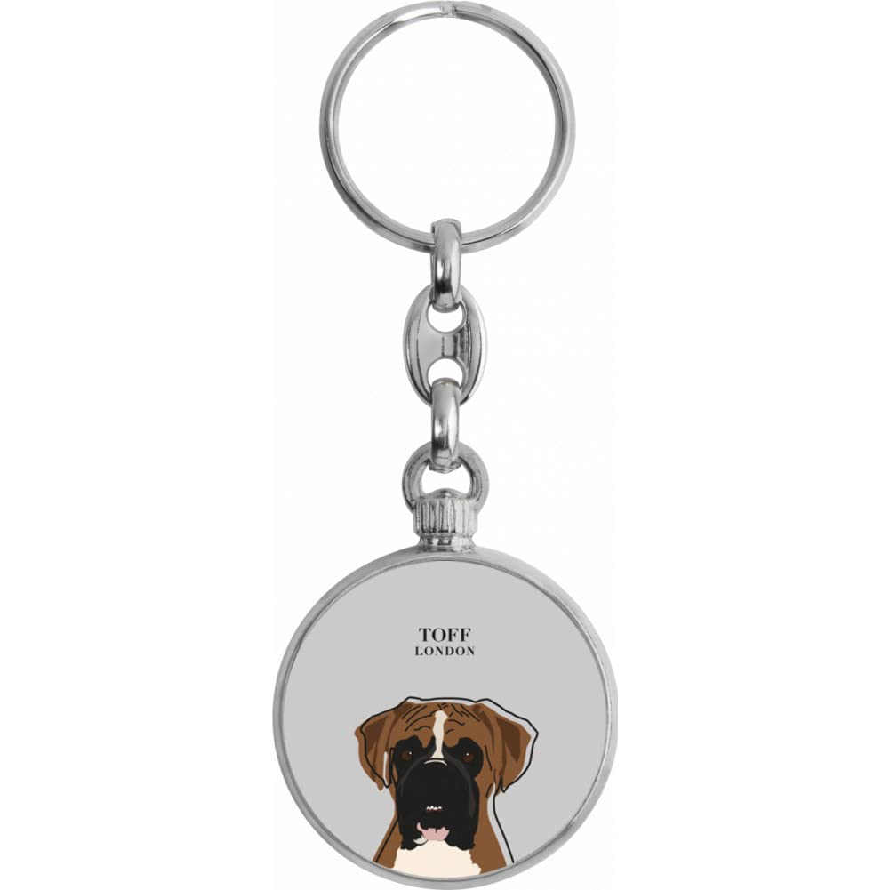 Toff London Unisex Silver Brown Boxer Dog Head Keyring