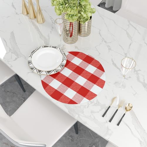 Red & White Round Placemat Buffalo Check Plaid Gingham 15 Inch eco-Friendly Fabric Handcrafted Machine Washable Indoor & Outdoor Tablemat Set of 4 by NATUS WEAVER - Used condition - Image 3