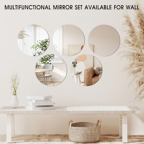 Image of VASUHOME 10 inch Round Mirror Centerpieces for Tables, Glass Mirror Tray Set for Wedding and Party Decorations, Circle Mirror Plates with Smooth Edge and Cushioned Feet, 2mm Thick
