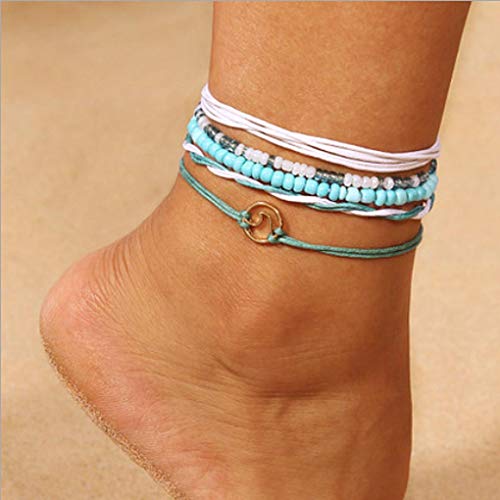 Yalice Boho Layered Turquoise Anklets Wave Rope Ankle Bracelet Beach Foot Chain