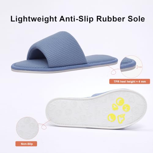 Image of Women's Open Toe House Slippers - Breathable Waffle Fabric, Memory Foam Cushioning, Slip-On Summer Indoor Slippers, Non-Slip TPR Sole, Easy Care