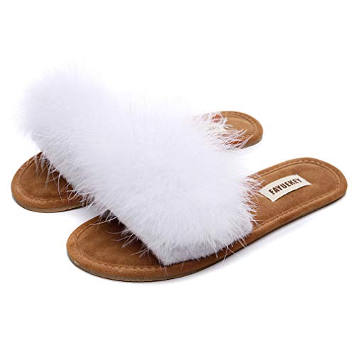 FAYUEKEY Comfy Slippers for Women Open Toe Sexy Fluffy Furry Soft Cute Slides Indoor Outdoor Flats Shoes
