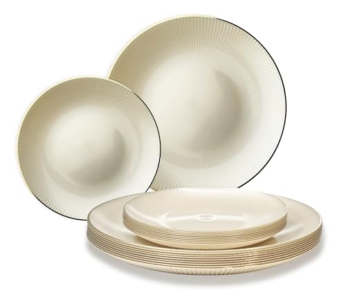 " OCCASIONS " 60 Plates Pack (30 Guests)-Heavyweight Wedding Party Disposable Plastic Plate Set -30 x 10'' Dinner + 30 x 7'' Salad/dessert plates (Pearl - Pearled Ivory & Gold)