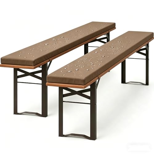 Juego de 2 cojines acolchados impermeables para banco de cerveza de 4 cm de grosor, lavables, para interiores y exteriores, perfecto para bancos de jardín, fiestas, tiendas de campaña, color marrón