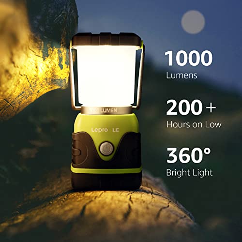 LE Lanterna da Campeggio LED, Lampada Campeggio Impermeabile Portatile, 1000 Lumen 4 Modalità di Illuminazione, Lanterna da Esterno a Batteria (non incluso) per Campeggio Emergenza Pesca Trekking