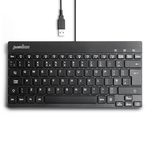 Perixx PERIBOARD-426 Compact Wired USB Mini Keyboard QWERTY UK Layout Lightweight Design Multimedia Keys Black