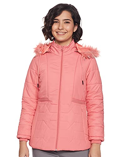 Image of Qube By Fort Collins Women's Medium-Length Bomber Jacket with Detachable Hood - Stylish Winterwear for All-Day Comfort