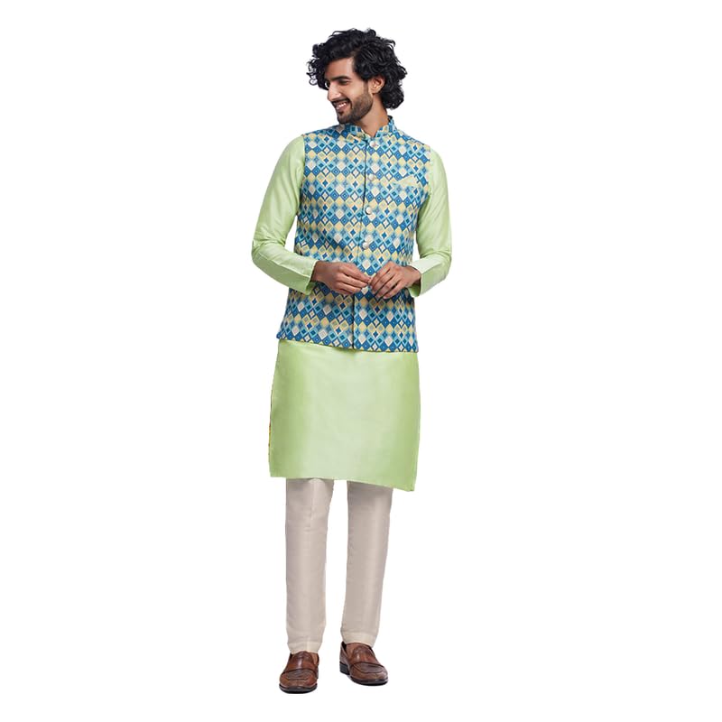 Kurta homme coton bleu vêtement traditionnel manche longue col mandarin