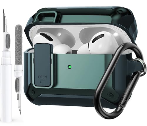 Image of Olytop for Airpods Pro 2 /1 Gen Case Cover with Lock (2019 /2022 /2023), Rugged Locking Case for Airpod Pro 2nd /1st Generation Shockproof Armor Protective Skin for Apple iPod Pro - Army Green