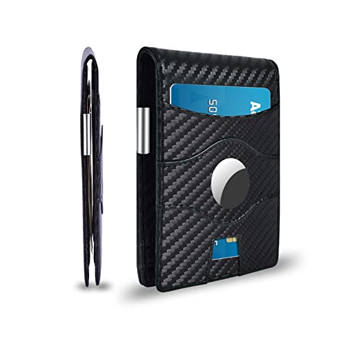 RF-BLOLLET Minimalist RFID Blocking Front Pocket Wallet Compatible with AirTag, Slim Bifold Wallets Credit Card Holder with Money Clip, Air tag Case Holder Accessories for Men