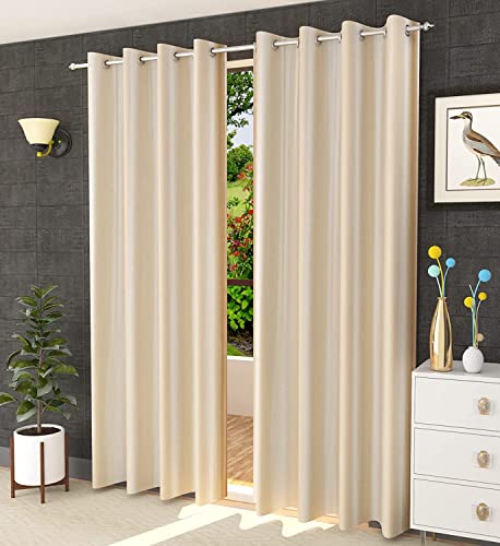 Image of Curtains 7 Feet Long for Living Room - Door Curtains Set of 1 Pcs Panel, Curtain Solid Parda for Home Decor & Office Cream Colour 7 feet (48 x 84 Inch) - 1 Pcs