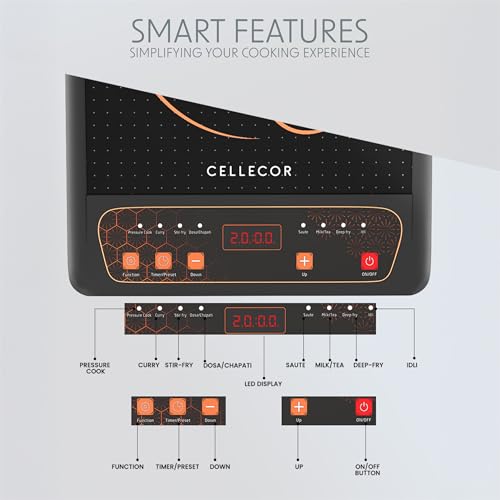 Image of CELLECOR ICT01CE 2000 Watts Induction Cooktop with Auto-Switch Off | 8 Preset Modes | Soft Push Button Control | Overheat Protection | Easy-to-Clean- Surface |1-Year Warranty