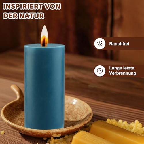 4 Stück Stumpenkerzen, Stumpenkerzen Blau Höhe 10 cm Ø 5 cm, Lange Brenndauer, Kerzen Set Säulenkerzen Kerzen-Deko Tafelkerzen Weihnachts-Kerzen für Haushalt, Feiern und Gastronomie