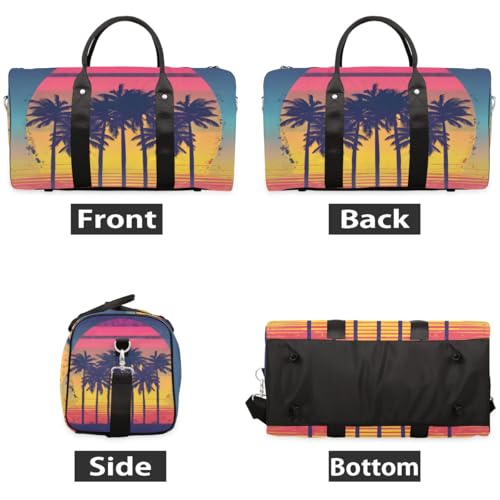 Travel Duffel Bag, Beach Tropical Sunset Palm Trees Sports Tote Gym Bag Foldable Western Aztec Weekender Bag Carry on Luggage Handle Bag Overnight Shoulder Bag for Women Men,A-11932